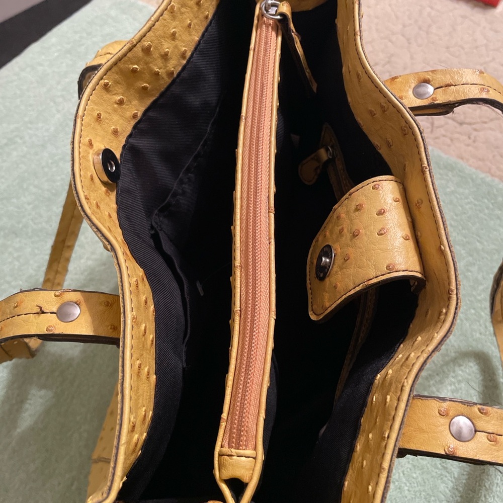 Merona Genuine Ostrich Leather Tote Bag Yellow Mustard Shoulder Bag - Picture 8 of 16